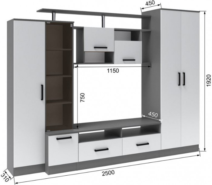 Гостиная Оскар-5 (2500*1920*450) графит серый/камень серый