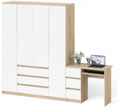 Мори Стол компьютерный МС-6 левый + Шкаф МШ1600.1, цвет дуб сонома/белый, ШхГхВ 250,4х50,4х209,6 см., выдвижные ящики слева, НЕ универсальная сборка