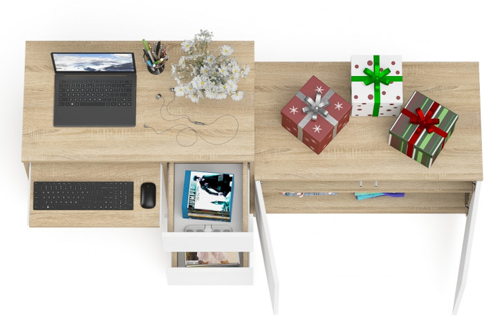 Мори Стол компьютерный МС-6 правый + Тумба МА900.1, цвет дуб сонома/белый, ШхГхВ 180,4х50,4х76,6 см., выдвижные ящики справа, НЕ универсальная сборка