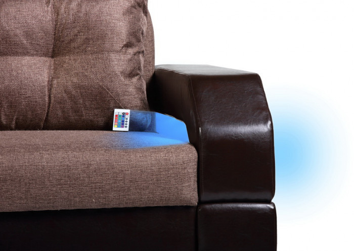 Диван-еврокнижка Манчестер 160х200, с подсветкой, велюр/экокожа коричневая