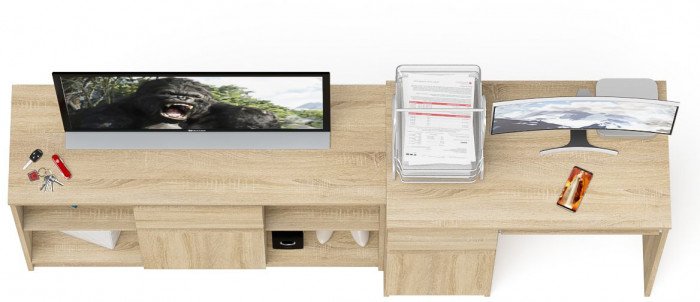 Мори компьютерный стол МС-1 левый + Тумба МТВ1204.1, дуб сонома