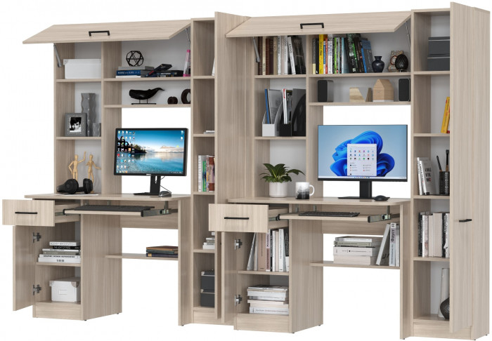 Два стола рабочих 6-0603ТМяс.св Альфа, цвет ясень шимо светлый, ШхГхВ 274х61х181 см., универсальная сборка