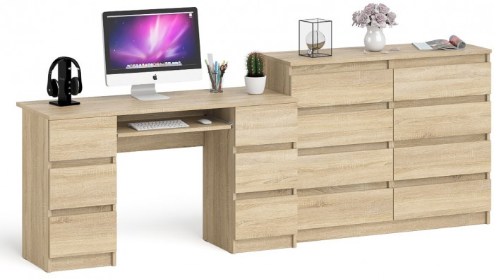 Мори компьютерный стол МС-2 + Комод МК1200.8, дуб сонома