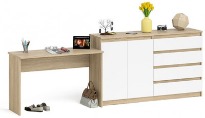 Мори письменный стол МСП1200.1 + Комод МК1600.1, дуб сонома/белый