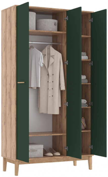 Шкаф 3-х створчатый "Кельн", Крафт золотой/Изумрудный