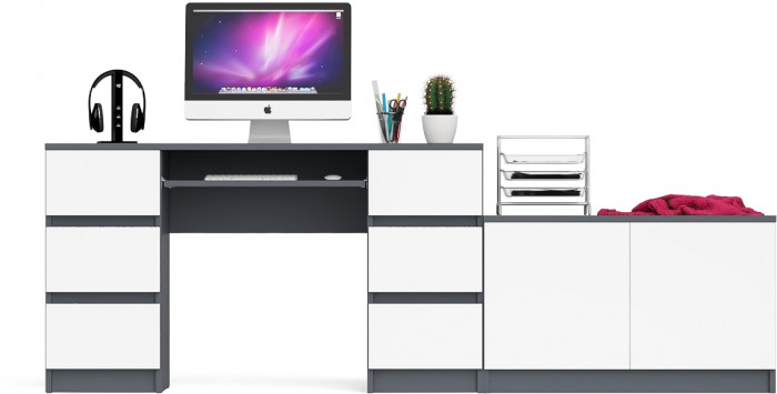 Мори Стол компьютерный МС-2 + Тумба МА900.1, цвет графит/белый, ШхГхВ 225,8х50,4х76,6 см., универсальная сборка