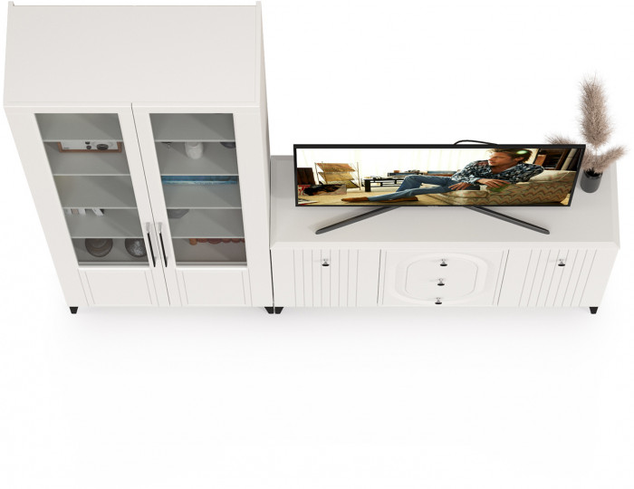 Валенсия Гостиная № 095, цвет ЛДСП белый шагрень/МДФ белый шагрень, ШхГхВ 217,3х38,4х225,2 см., универсальная сборка