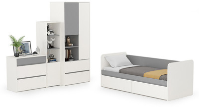 Торонто Компоновка № 26, цвет белый шагрень/стальной серый, сп. м. 800х1900 мм., б/м, основание есть, универсальная сборка