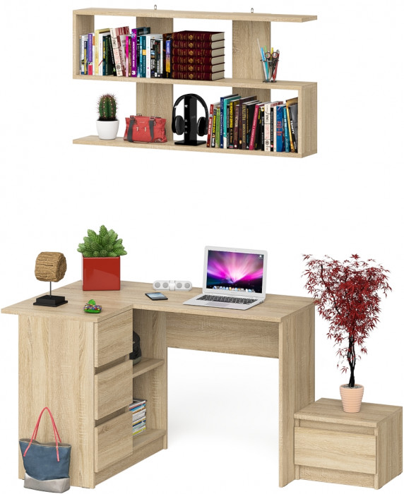 Мори компьютерный стол МС-16 левый + Тумба ТМП400.1 + Полка 1200, дуб сонома