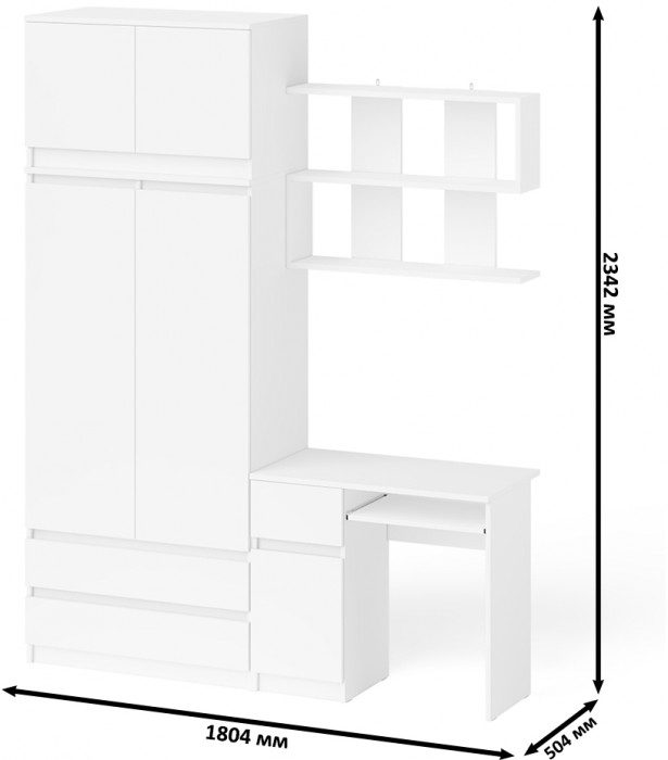 Мори Стол компьютерный МС-1 левый + Шкаф МШ900.1 + Антресоль МА900.1 + Полка 900, цвет белый, ШхГхВ 180,4х50,4х234,2 см., НЕ универс. сборка