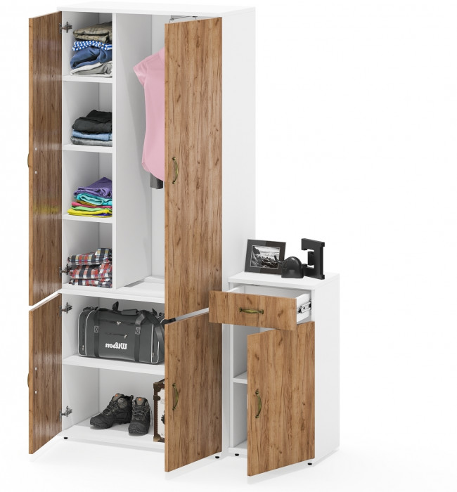 Лидер-8 Шкаф МД 20Б + Тумба МД 3.15, цвет белый шагрень/крафт золото, ШхГхВ 120х37,5х190 см., НЕ универсальная сборка