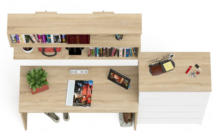 Мори письменный стол МСП1200.1 + Комод МК700.5 + Полка 1200, дуб сонома/белый