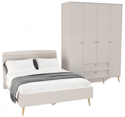 Афина Спальня Кровать 1400 + Шкаф 4-х дверный, кашемир серый