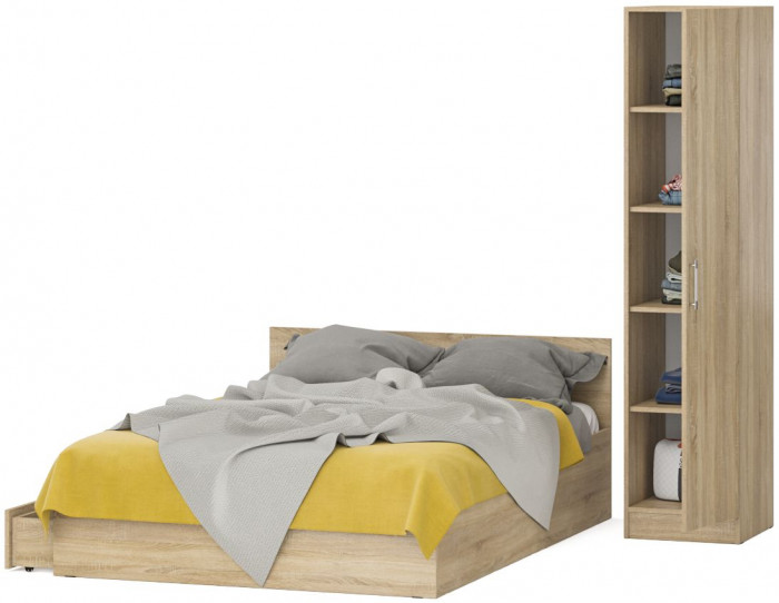 Кровать с ящиками 1400 + Пенал Стандарт, дуб сонома