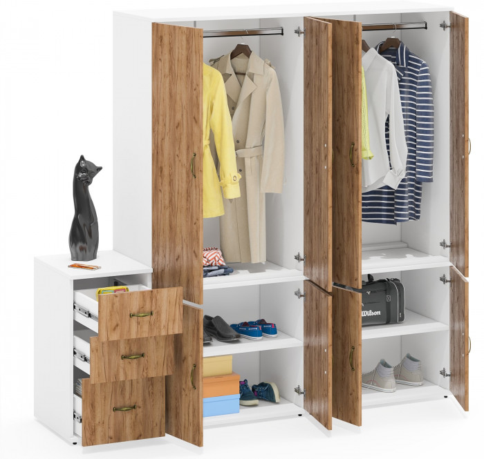 Лидер-8 Шкаф МД 19Б + Шкаф МД 19Б + Тумба МД 3.16, белый шагрень/крафт золото