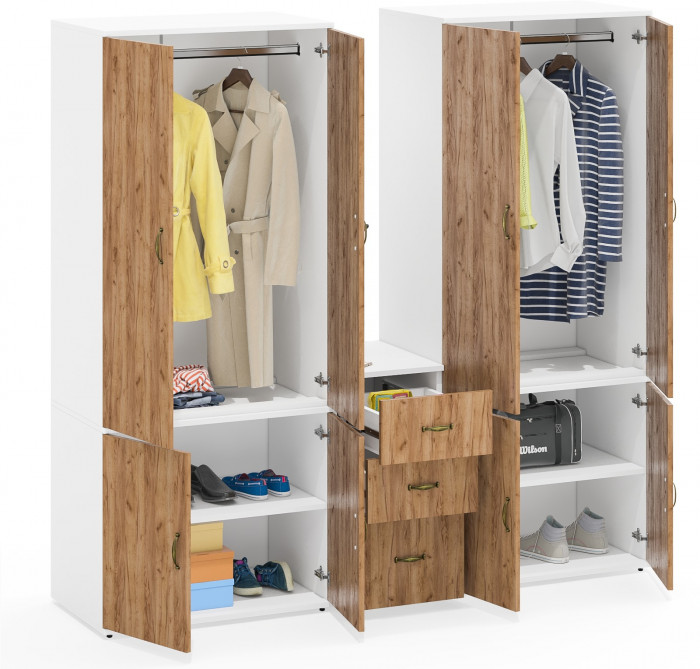 Лидер-8 Шкаф МД 19Б + Шкаф МД 19Б + Тумба МД 3.16, белый шагрень/крафт золото