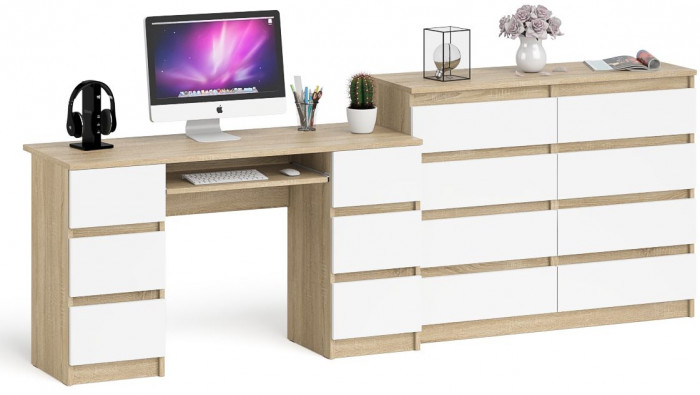 Мори компьютерный стол МС-2 + Комод МК1200.8, дуб сонома/белый
