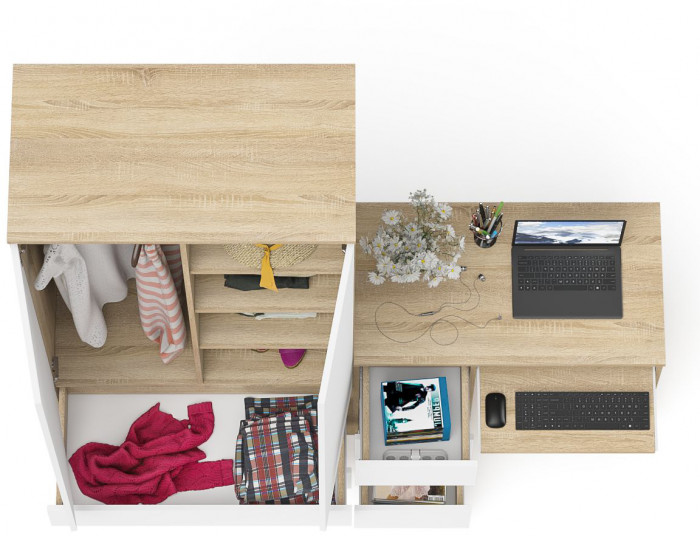 Мори компьютерный стол МС-6 левый + Шкаф МШ900.1, дуб сонома/белый