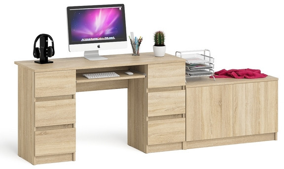 Мори Стол компьютерный МС-2 + Тумба МА900.1, цвет дуб сонома, ШхГхВ 225,8х50,4х76,6 см., универсальная сборка