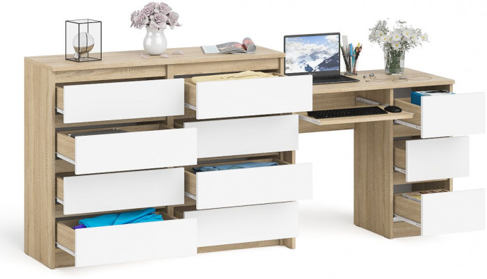 Мори Стол компьютерный МС-6 правый + Комод МК1200.8, цвет дуб сонома/белый, ШхГхВ 210,4х50х94 см., выдвижные ящики справа, НЕ универсальная сборка