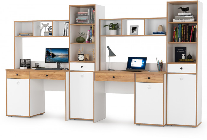 Вуди Компоновка № 17, цвет белый премиум/дуб крафт золотой, ШхГхВ 310х52,7х180,3 см., универсальная сборка