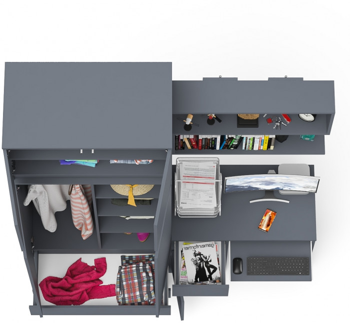 Мори Стол компьютерный МС-1 левый + Шкаф МШ900.1 + Антресоль МА900.1 + Полка 900, цвет графит, ШхГхВ 180,4х50,4х234,2 см., НЕ универс. сб.