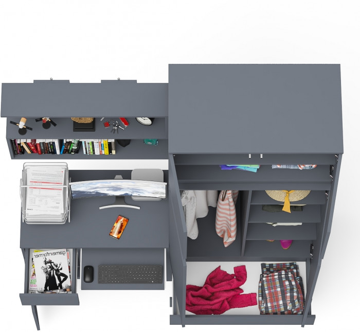 Мори Стол компьютерный МС-1 левый + Шкаф МШ900.1 + Антресоль МА900.1 + Полка 900, цвет графит, ШхГхВ 180,4х50,4х234,2 см., НЕ универс. сб.