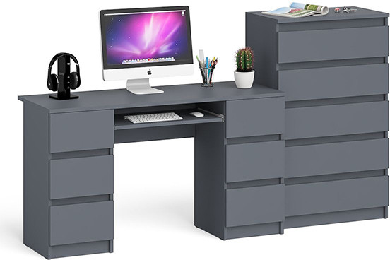 Мори Стол компьютерный МС-2 + Комод МК700.5, цвет графит, ШхГхВ 205,8х50х114 см., универсальная сборка