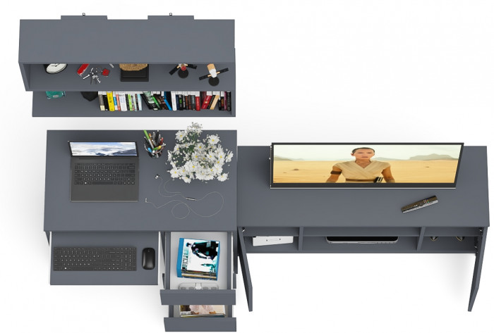 Мори Стол компьютерный МС-6 правый + Тумба МТВ1200.1 + Полка 900, цвет графит, ШхГхВ 210,4х50х209,6 см., НЕ универсальная сборка