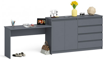 Мори Стол письменный МСП1200.1 + Комод МК1600.1, цвет графит, ШхГхВ 280,8х50х94 см., универсальная сборка