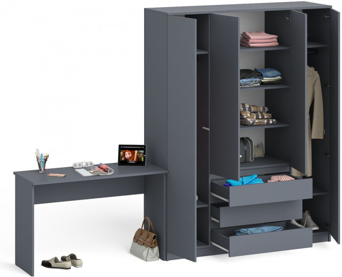 Мори Стол письменный МСП1200.1 + Шкаф МШ1600.1, цвет графит, ШхГхВ 280,8х50,4х209,6 см., универсальная сборка