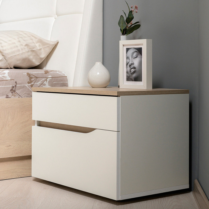 Муссон Кровать 11.41 + ортопед + 2 х Тумба 16.03, цвет белый/дуб эндгрейн элегантный, сп. м. 1600х2000 мм., б/м