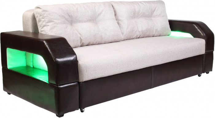 Диван-еврокнижка Манчестер 160х200, с подсветкой, велюр/экокожа бежевая/коричневая