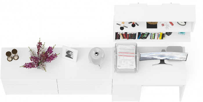 Мори компьютерный стол МС-1 левый + Комод МК1380.6 + Полка 900, белый