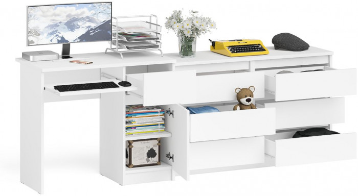 Мори компьютерный стол МС-1 правый + Комод МК1200.6, белый