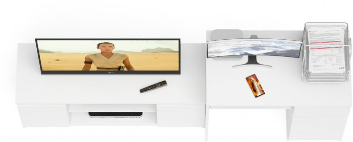 Мори компьютерный стол МС-1 правый + Тумба МТВ1200.1, белый