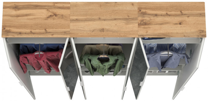 Октава 13.338 Шкаф для одежды + 13.338 Шкаф + 13.338, белый шагрень/дуб крафт золотой/фасады МДФ белый шагрень/зеркало