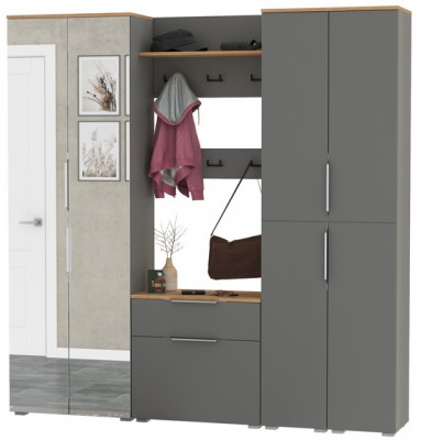 Октава Прихожая 31, серый графит/дуб крафт золотой/фасады МДФ серый графит