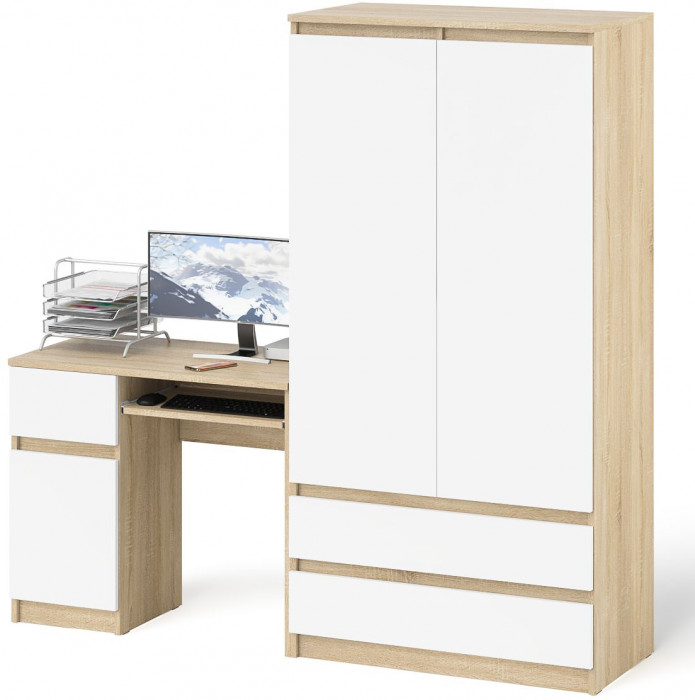 Мори Стол компьютерный МС-1 левый + Шкаф МШ900.1, цвет дуб сонома/белый, ШхГхВ 180,4х50,4х179,6 см., выдвижной ящик слева, НЕ универсальная сборка