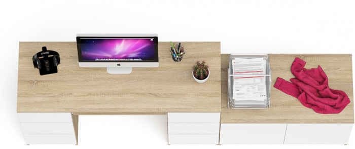 Мори Стол компьютерный МС-2 + Тумба МА900.1, цвет дуб сонома/белый, ШхГхВ 225,8х50,4х76,6 см., универсальная сборка