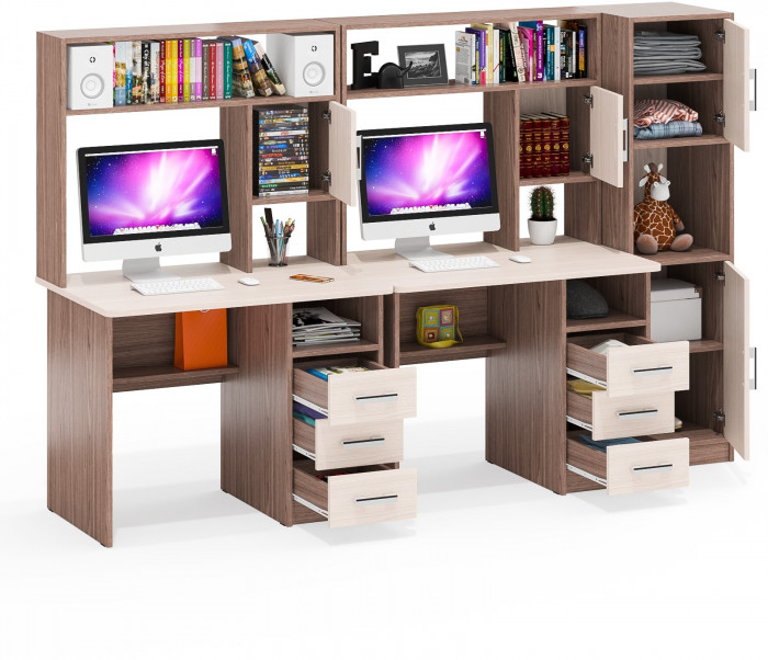 С-МД-СК9 Компоновка № 04, цвет ясень шимо светлый/ясень шимо тёмный, ШхГхВ 247х70х160 см., НЕ универсальная сборка