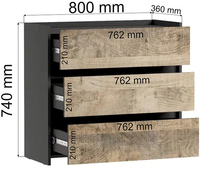 Комод Денвер 3Я, Графит, Дуб гранж песочный