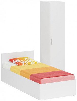 Кровать 0900 + Пенал Стандарт, цвет белый, ШхГхВ 93,5х203,5х70 + 45х52х200 см., сп.м. 900х2000 мм., без матраса, основание есть