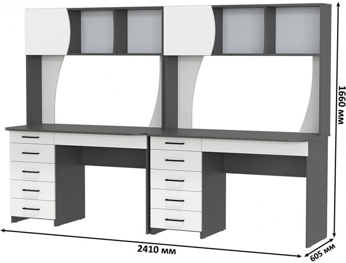 Два стола рабочих 6-0606граф/бел Сигма, цвет графит/белый, ШхГхВ 241х60,5х166 см., НЕ универсальная сборка