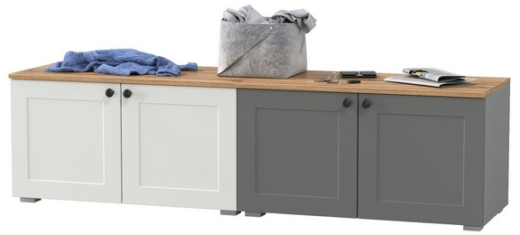 Остин 13.257 Тумба + 13.257 Тумба, цвет белый шагрень/серый графит/дуб крафт золотой, ШхГхВ 160х41,9х43,7 см., универсальная сборка