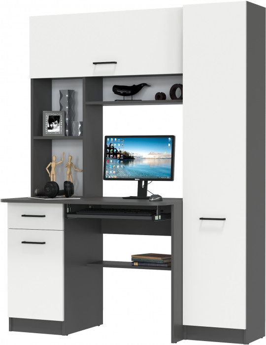 Стол рабочий 6-0603Мграф/бел Альфа, графит/белый