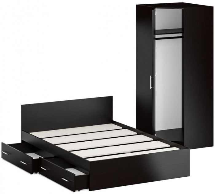 Кровать с ящиками 1400 + Шкаф 2-х створчатый Стандарт, венге