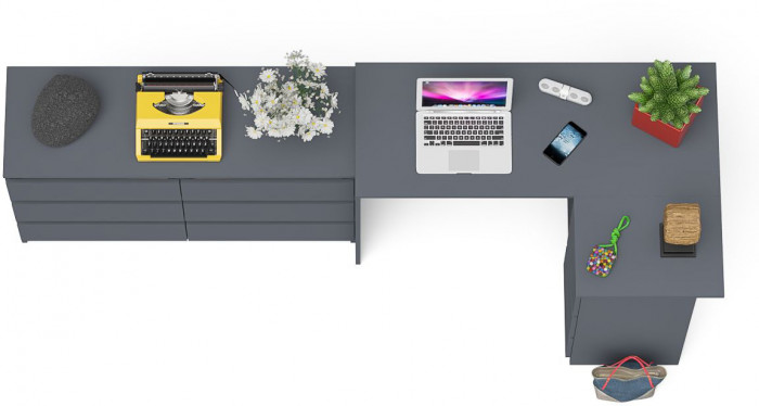 Мори компьютерный стол МС-16 правый + Комод МК1200.6, графит