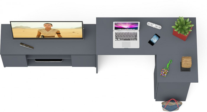 Мори компьютерный стол МС-16 правый + Тумба МТВ1200.1, графит