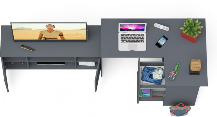 Мори компьютерный стол МС-16 правый + Тумба МТВ1200.1, графит